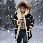 RSZGSWS Men Shearling Coats with Hood Faux Suede Sherpa Lined Sheepskin Jackets