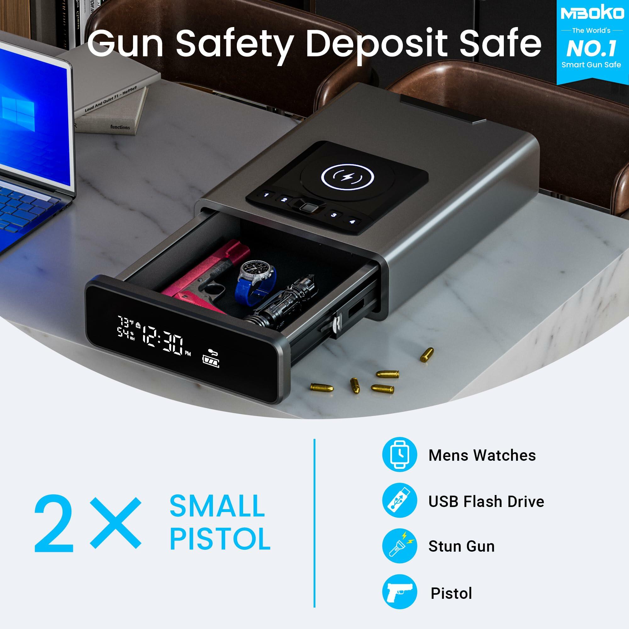 Mboko Biometric Discreet Gun Safe with 12-Hour Time Clock Display, Wireless