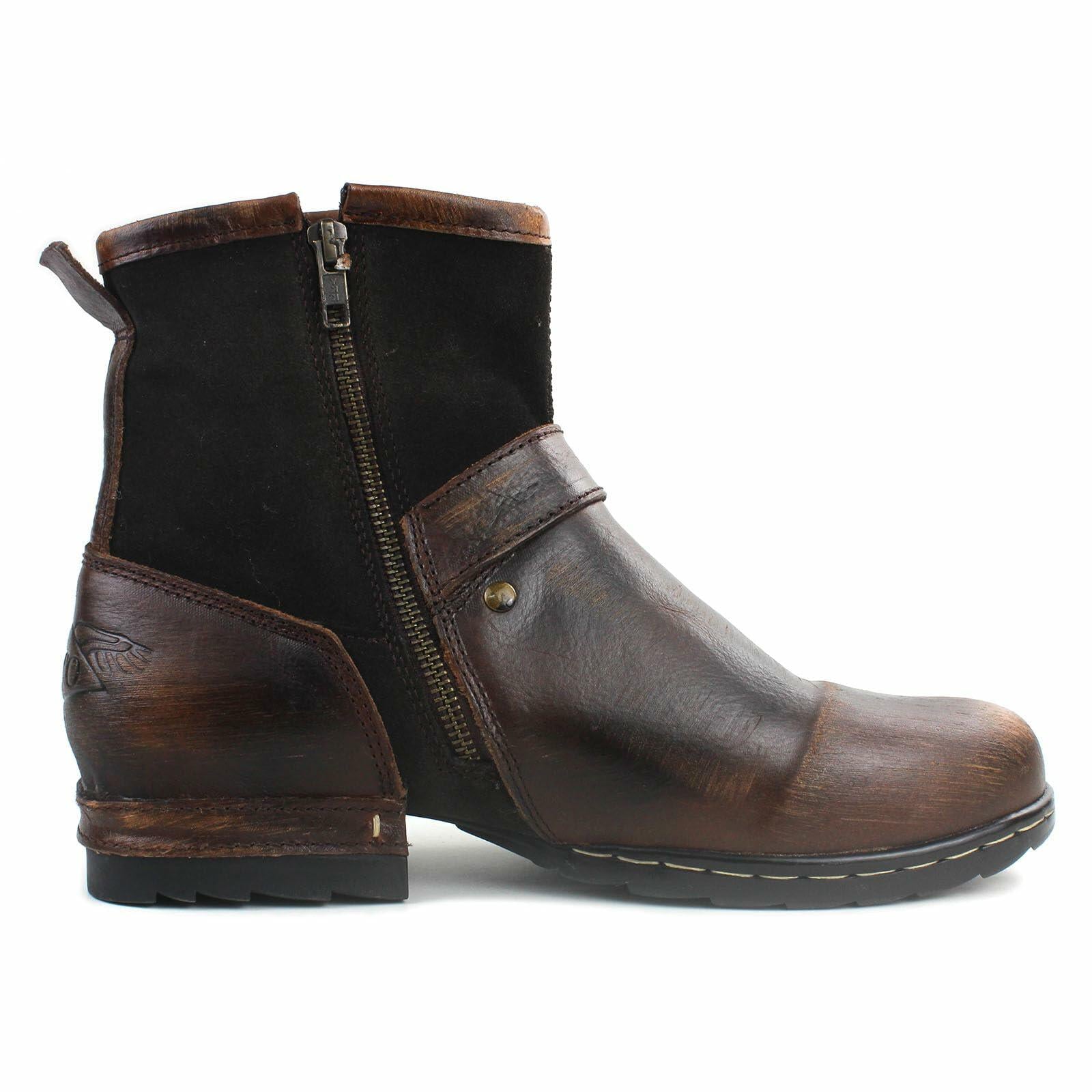 OSSTONE Moto Boots for Men Fashion Zipper-up Leather Chukka Boots Casual Shoes