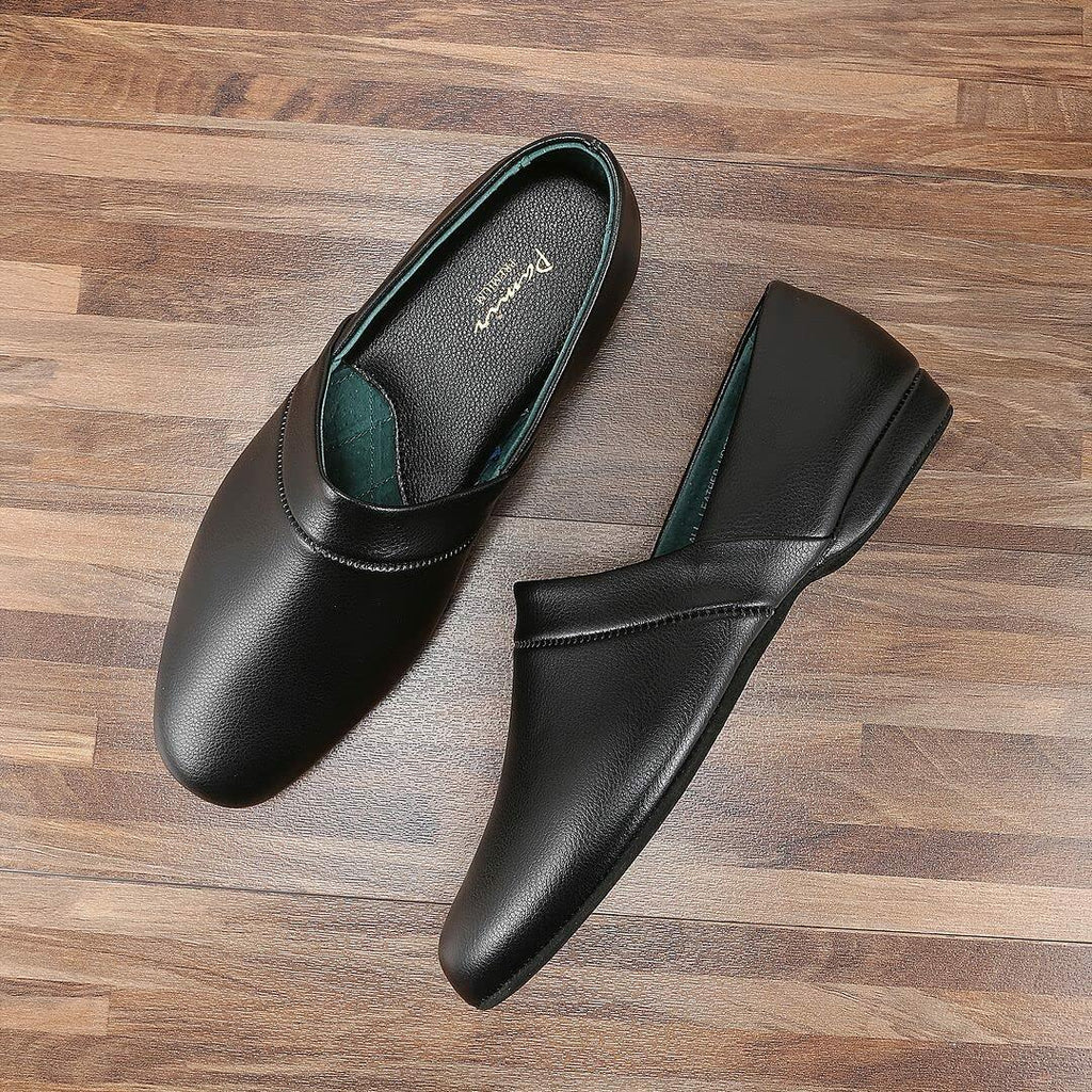 PAMIR Men's Genuine Leather Opera Slippers with Memory Foam Insole and Leather