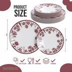 Trendables Disposable Plates For Party Supplies | Burgundy Floral Plastic Plates