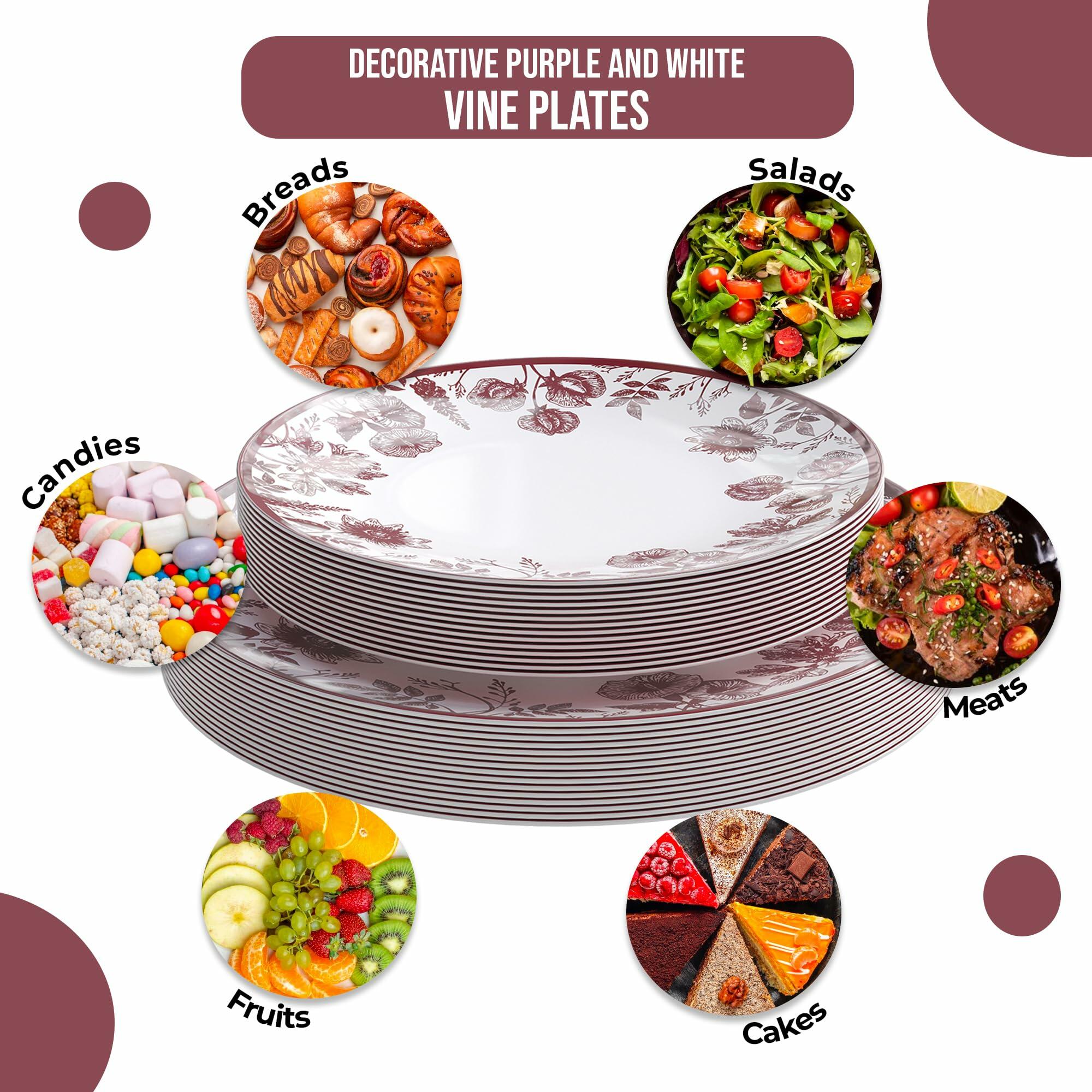 Trendables Disposable Plates For Party Supplies | Burgundy Floral Plastic Plates