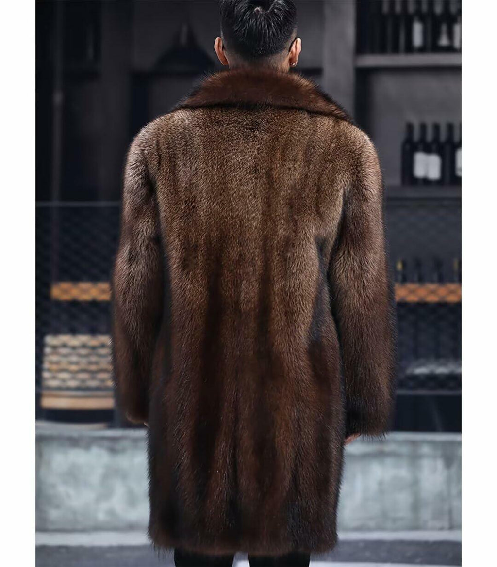 INVACHI Men's Faux Fur Coat Winter Long Faux Mink Coat Fluffy Thick Trench Coat
