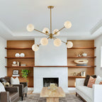 BOKT 8 Lights Gold Globe Sputnik Chandelier Vintage Milk Glass Chandelier Light