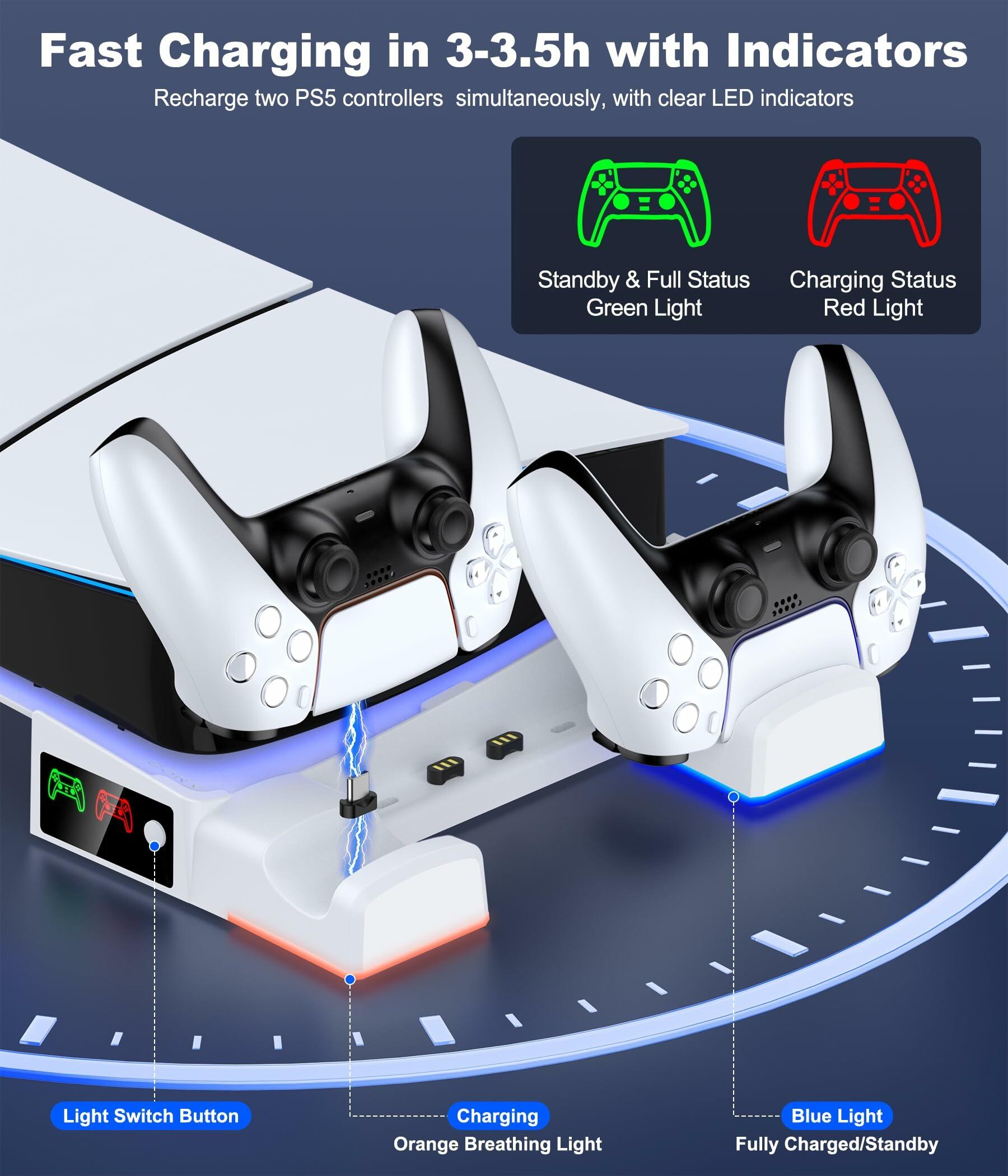NinJoyGo PS5 Pro Horizontal Stand for PS5 Pro/Slim Consoles, Dual Controller