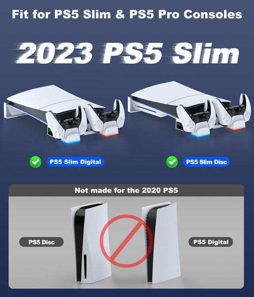 NinJoyGo PS5 Pro Horizontal Stand for PS5 Pro/Slim Consoles, Dual Controller