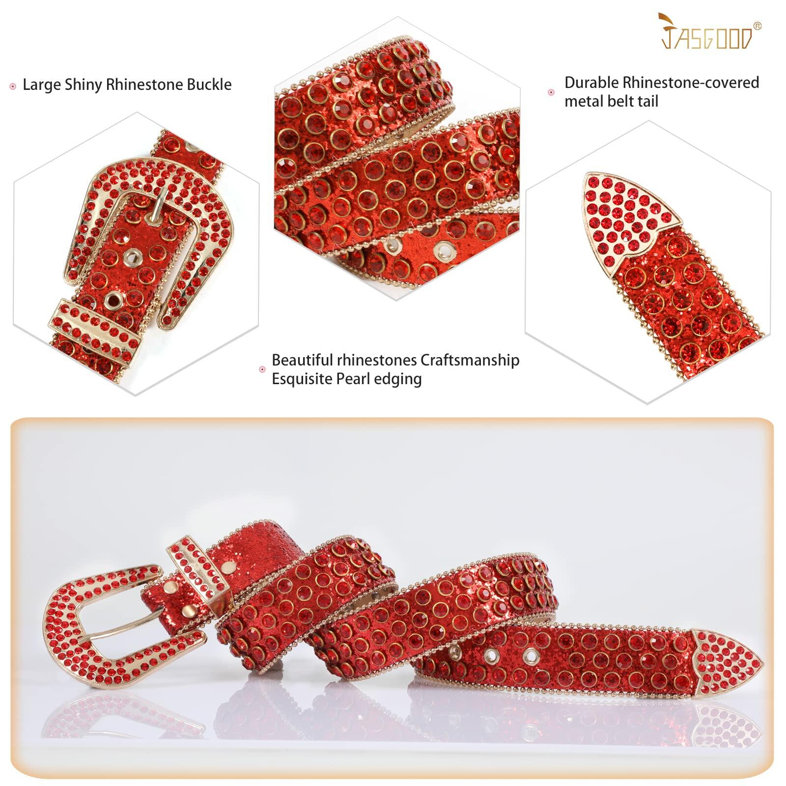 JASGOOD Women Men Rhinestones Belt,Bling Western Cowgirl Cowboy Studded Leather
