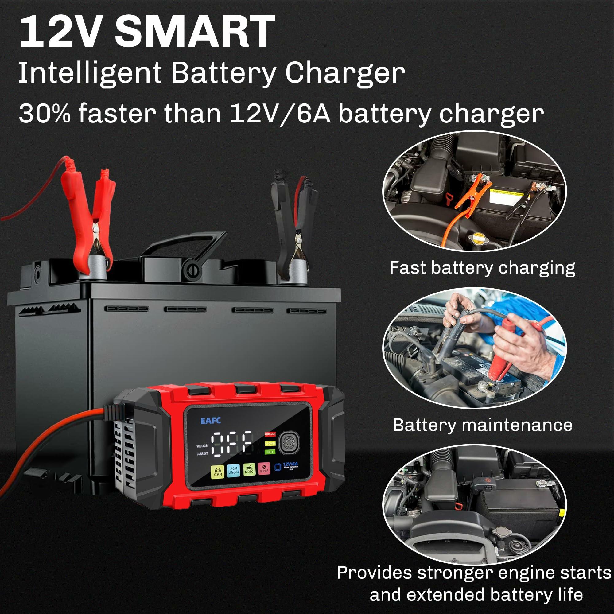 Lithium Battery Charger 12v lifepo4, 6A Lithium Lead Acid Car Trickle Charger,