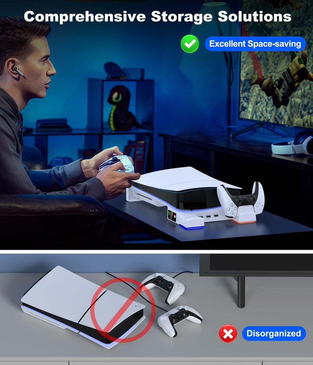 NinJoyGo PS5 Pro Horizontal Stand for PS5 Pro/Slim Consoles, Dual Controller