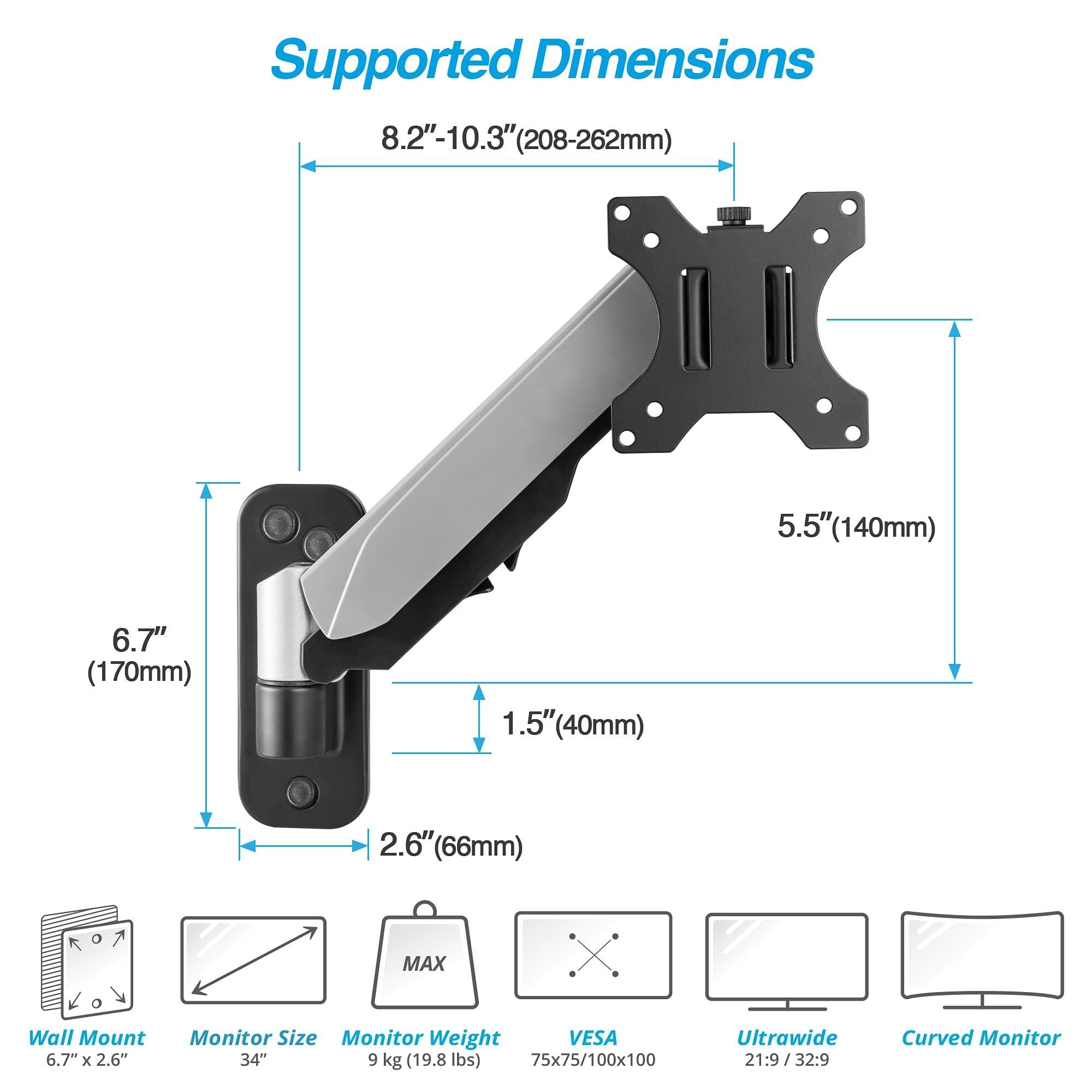 AVLT Dual 13"-32" Monitor Wall Mount fits Two Flat/Curved Computer Screen to
