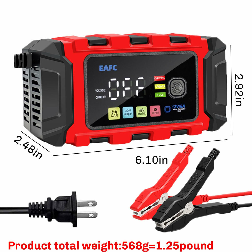 Lithium Battery Charger 12v lifepo4, 6A Lithium Lead Acid Car Trickle Charger,