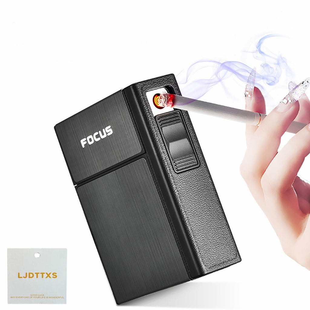 Cigarette Case- with USB Rechargeable Flameless Lighter - Holds 20 Regular