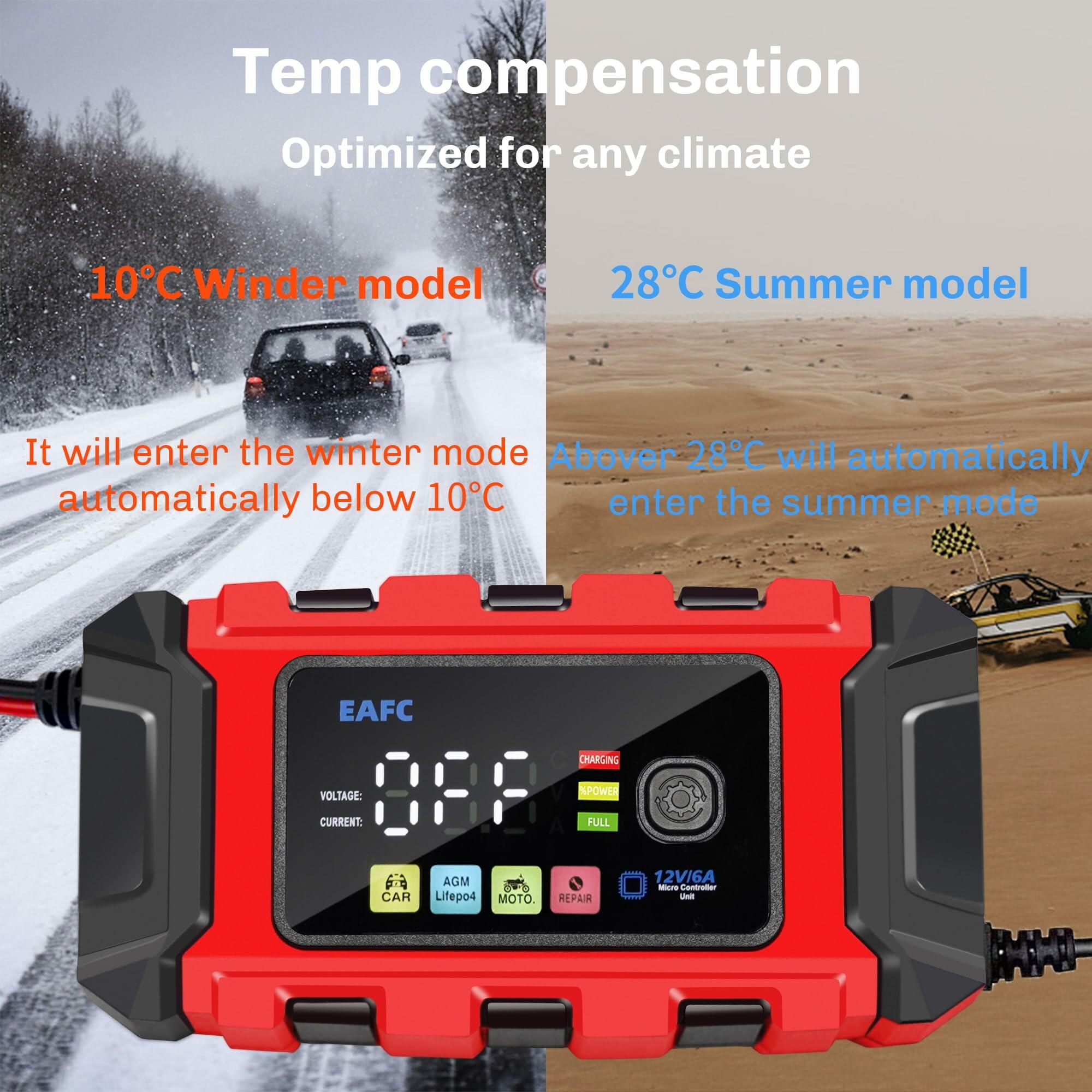 Lithium Battery Charger 12v lifepo4, 6A Lithium Lead Acid Car Trickle Charger,