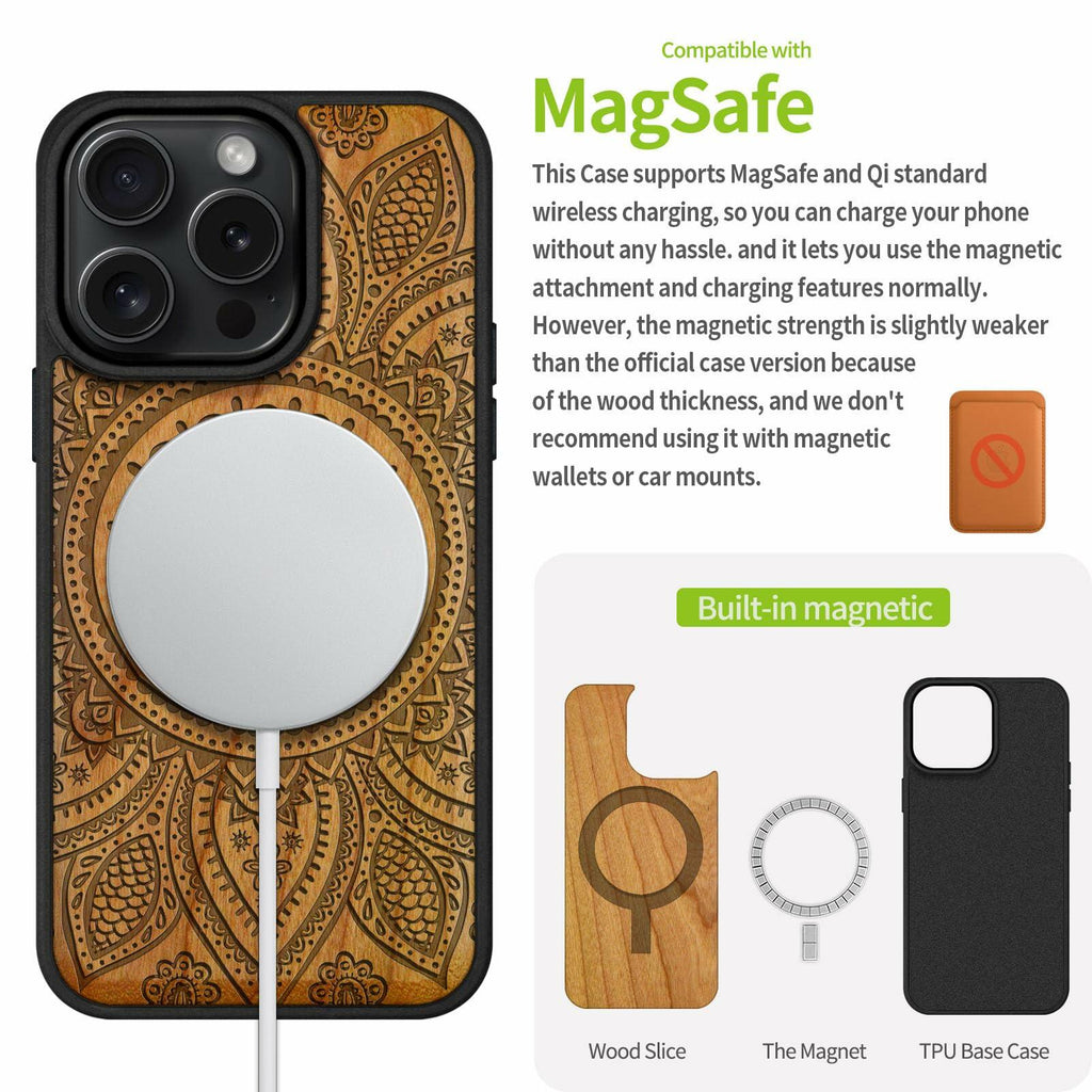 Carveit Magnetic Wooden Case for iPhone 16 Pro Case, Wood Artisan Engraved &