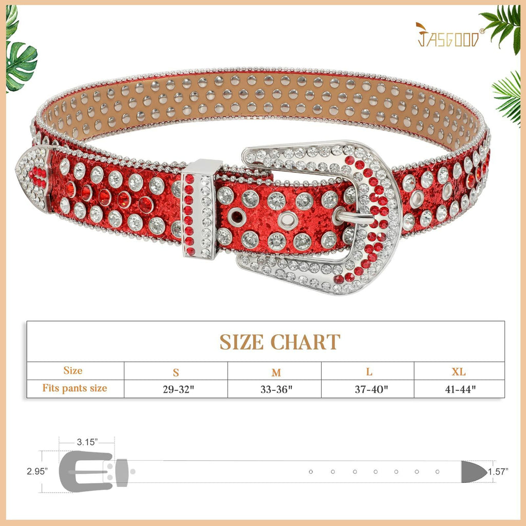 JASGOOD Women Men Rhinestones Belt,Bling Western Cowgirl Cowboy Studded Leather