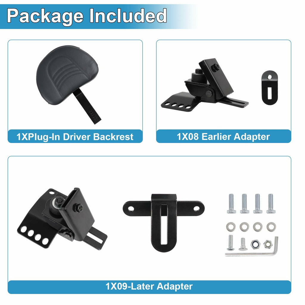 KOLEMO Motorcycle Adjustable Plug-in Driver Backrest Compatible with for