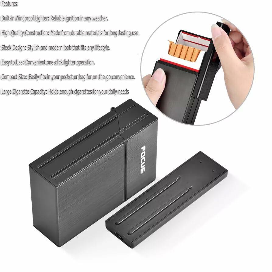 Cigarette Case- with USB Rechargeable Flameless Lighter - Holds 20 Regular
