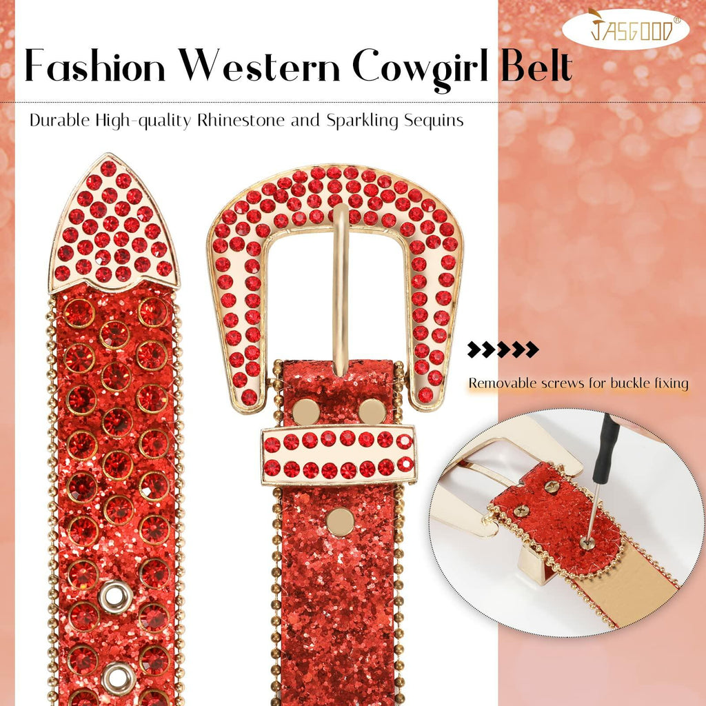 JASGOOD Women Men Rhinestones Belt,Bling Western Cowgirl Cowboy Studded Leather