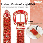 JASGOOD Women Men Rhinestones Belt,Bling Western Cowgirl Cowboy Studded Leather
