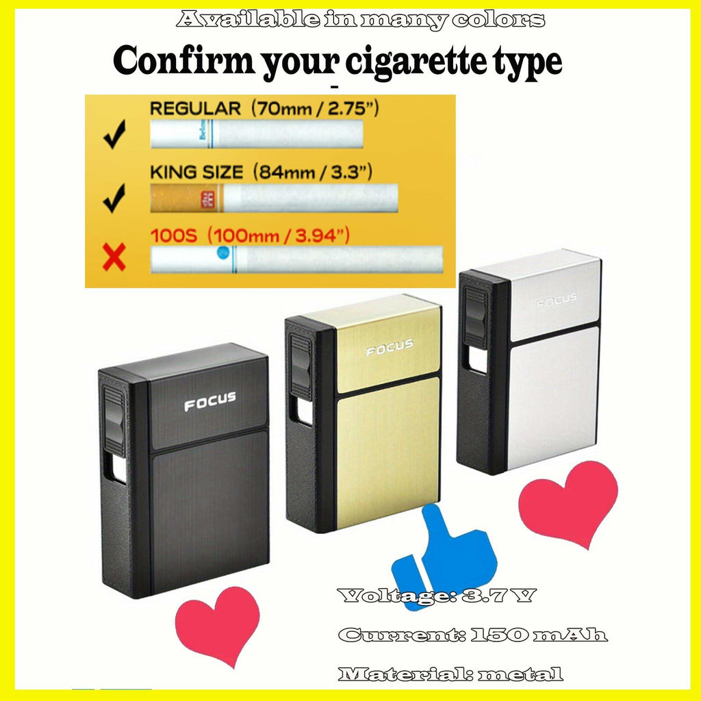 Cigarette Case- with USB Rechargeable Flameless Lighter - Holds 20 Regular