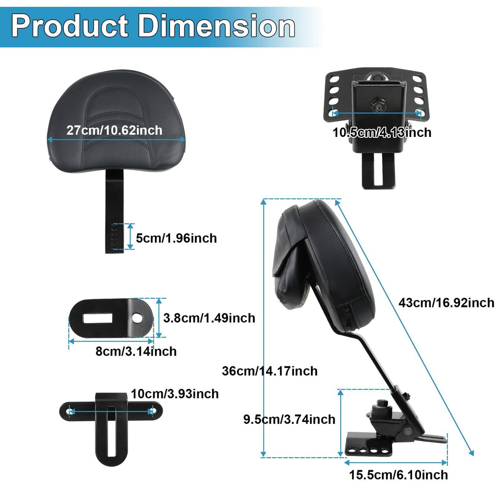 KOLEMO Motorcycle Adjustable Plug-in Driver Backrest Compatible with for