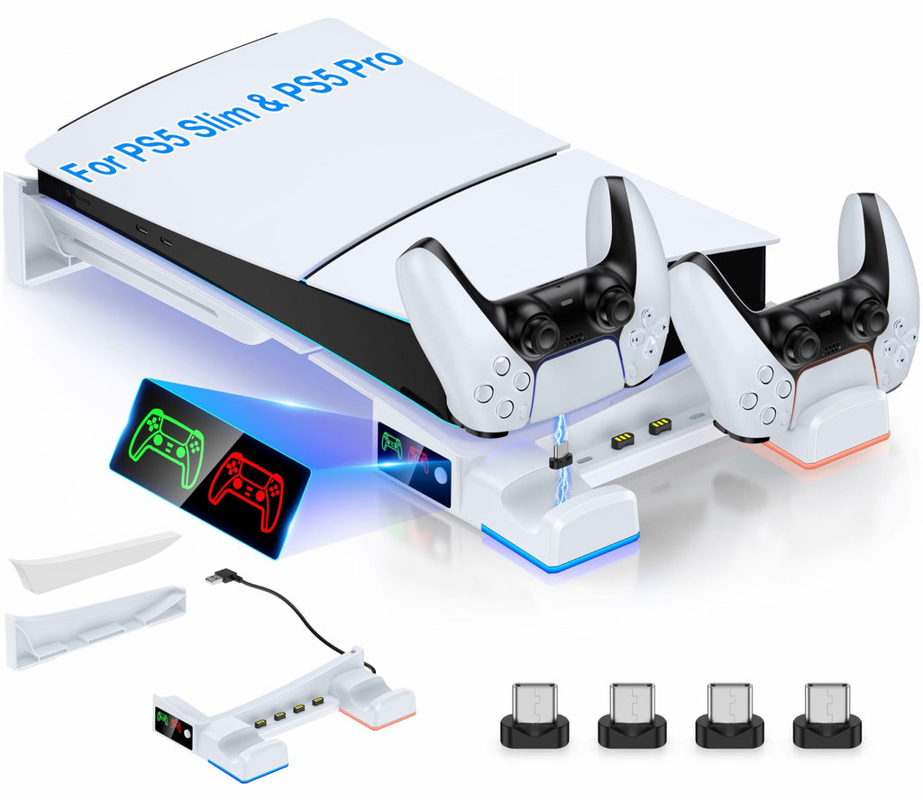 NinJoyGo PS5 Pro Horizontal Stand for PS5 Pro/Slim Consoles, Dual Controller