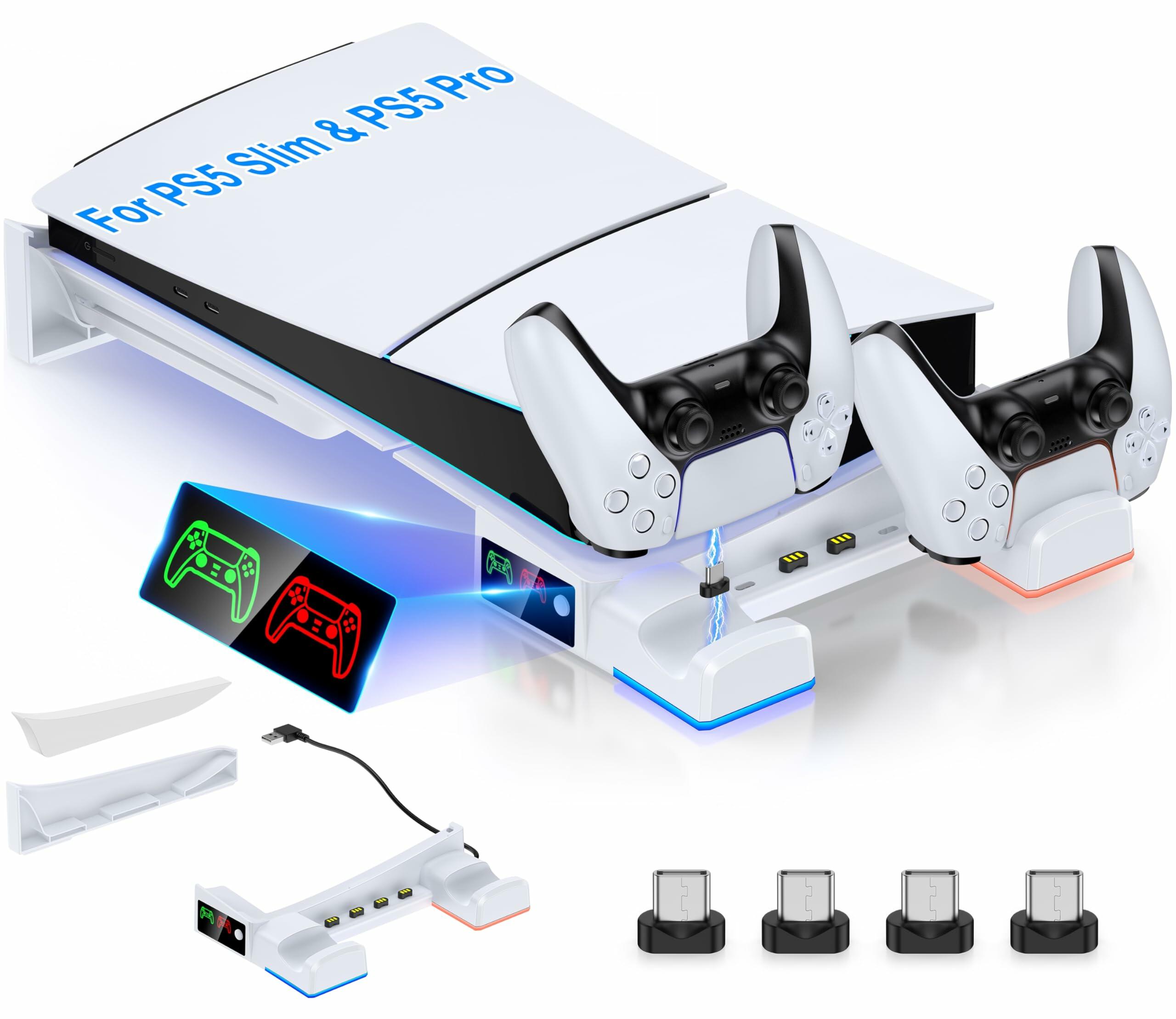 NinJoyGo PS5 Pro Horizontal Stand for PS5 Pro/Slim Consoles, Dual Controller
