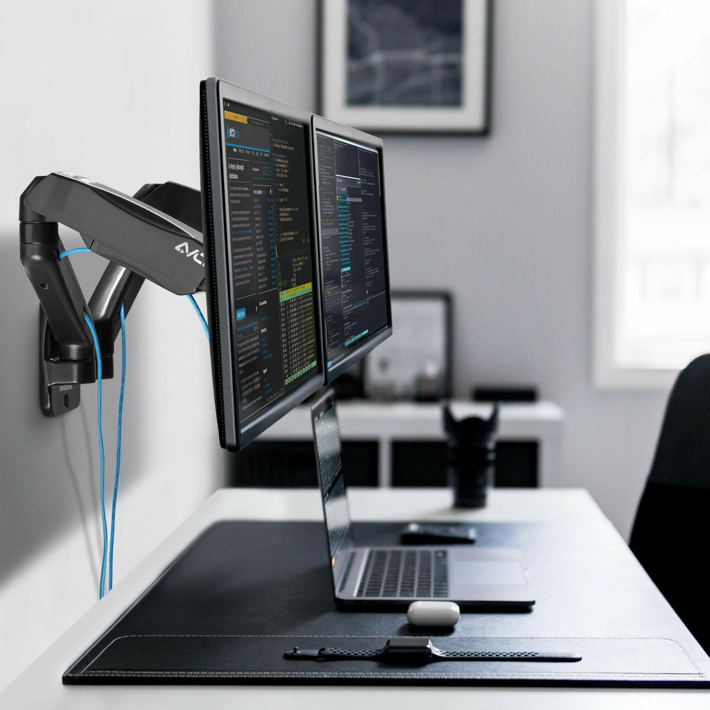 AVLT Dual 17"-32" Monitor Wall Mount fits Two 19.8 lbs Flat/Curved Computer