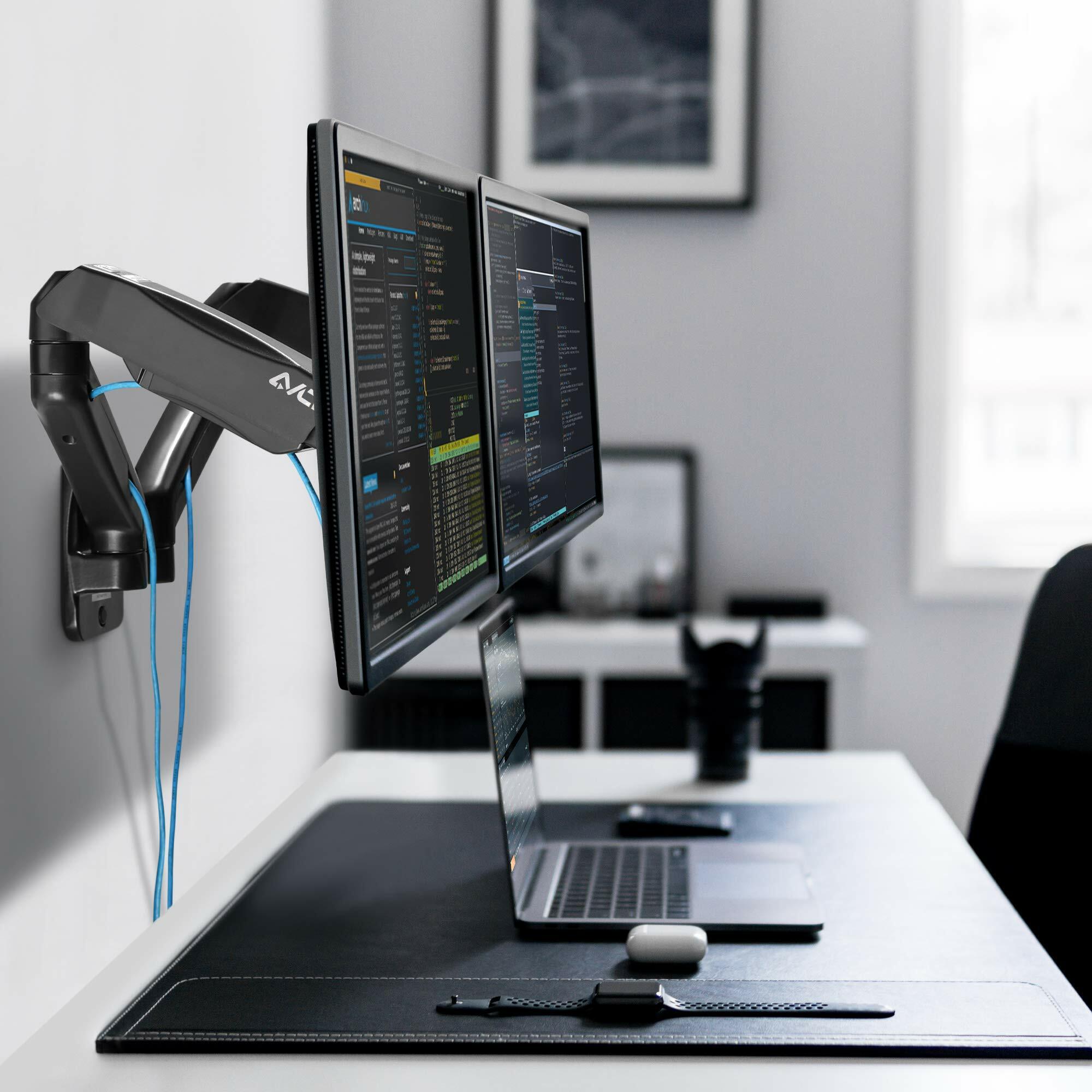 AVLT Dual 17"-32" Monitor Wall Mount fits Two 19.8 lbs Flat/Curved Computer