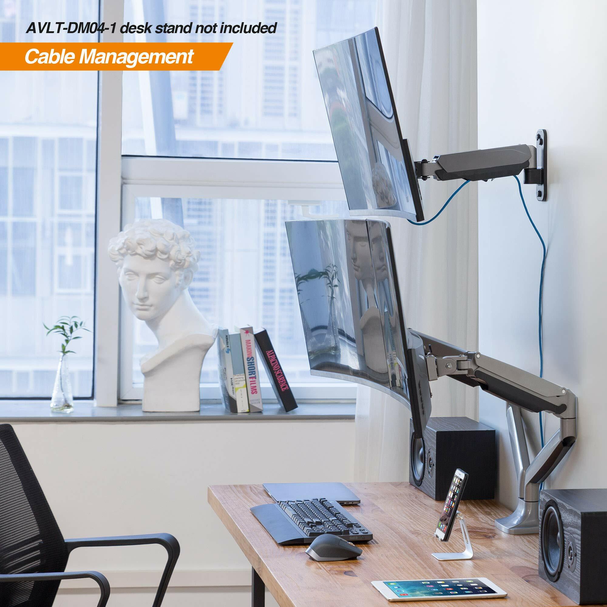 AVLT Dual 13"-32" Monitor Wall Mount fits Two Flat/Curved Computer Screen to