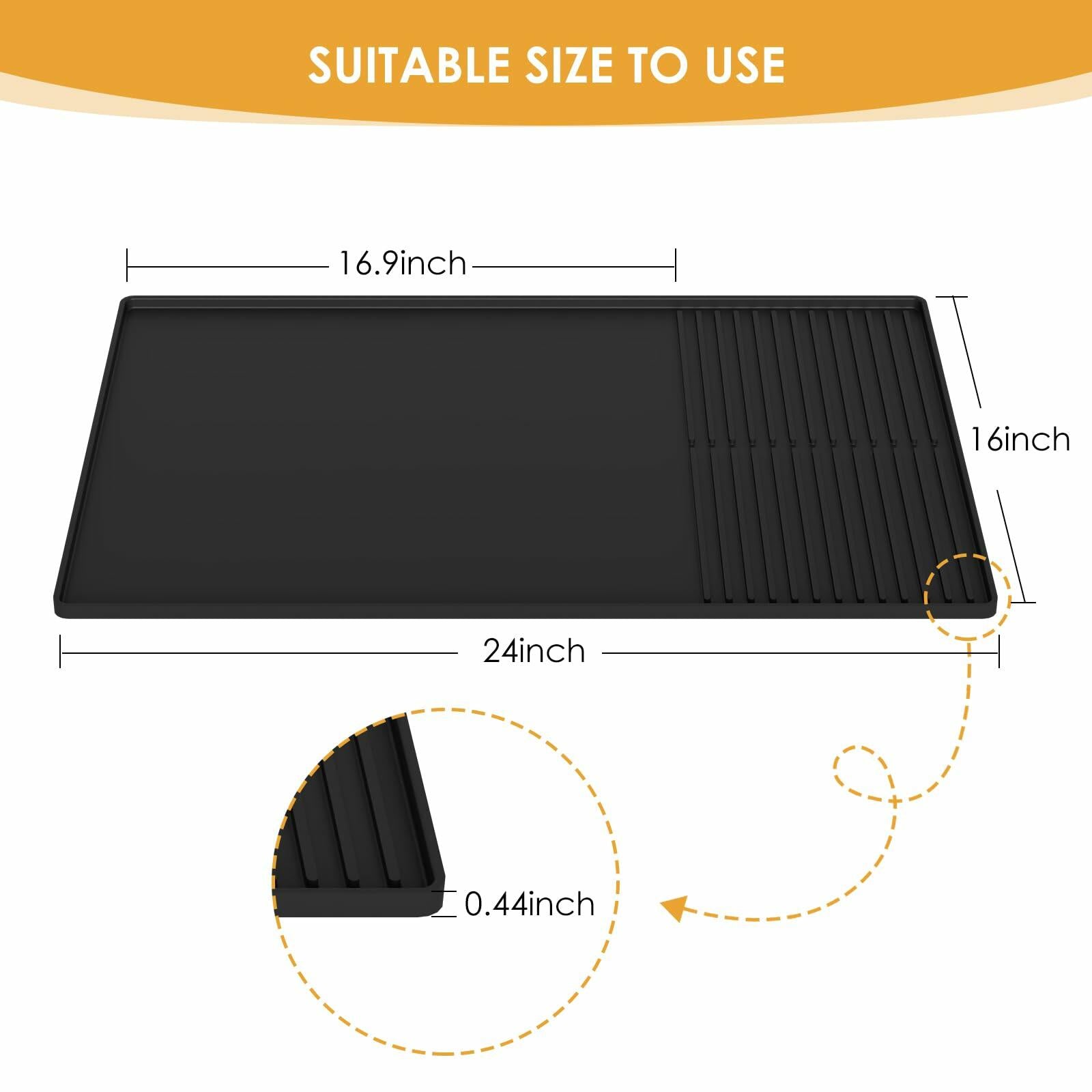 Silicone Coffee Mat with Raised Edges, , 24'' x 16'', Bar Mat for Countertops,