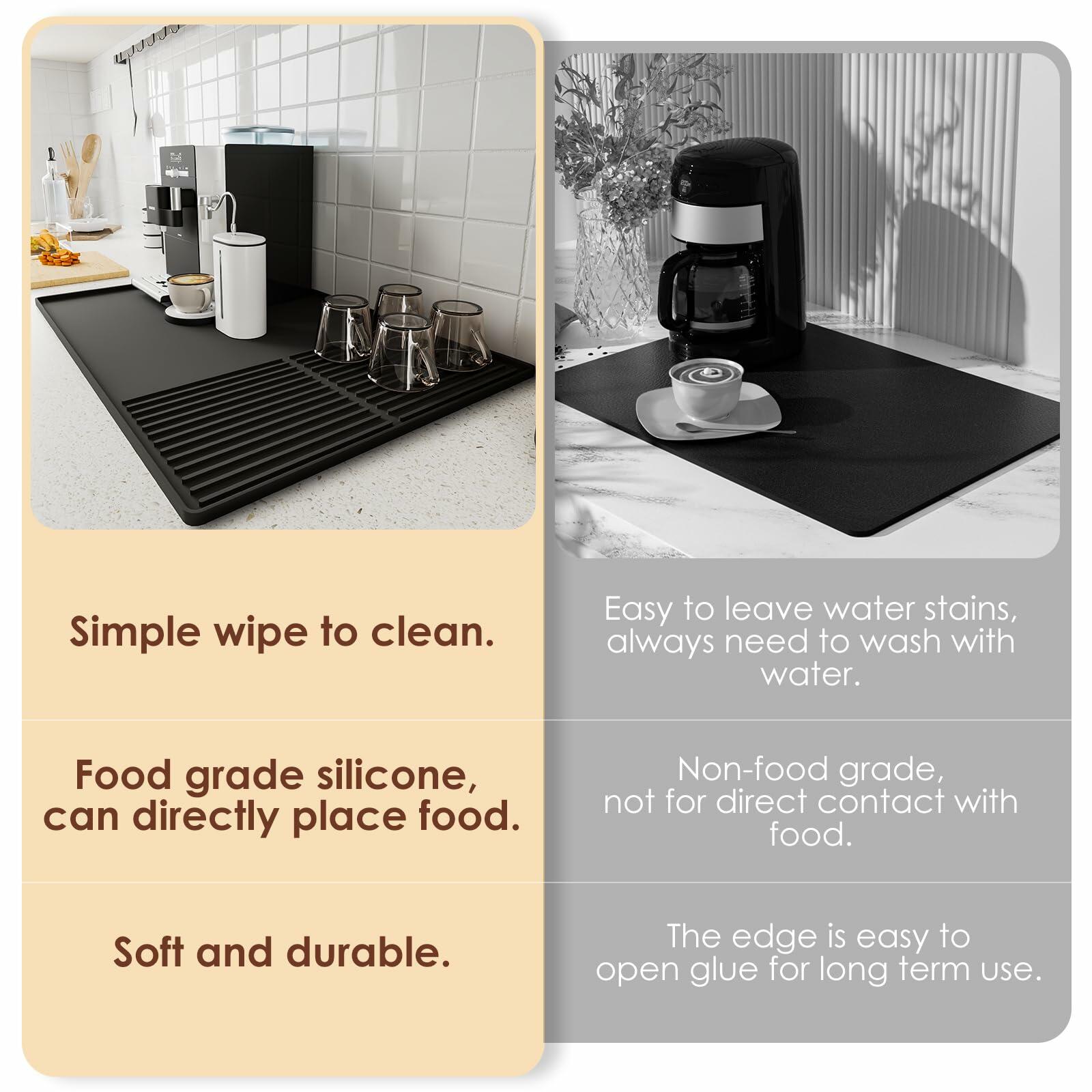 Silicone Coffee Mat with Raised Edges, , 24'' x 16'', Bar Mat for Countertops,