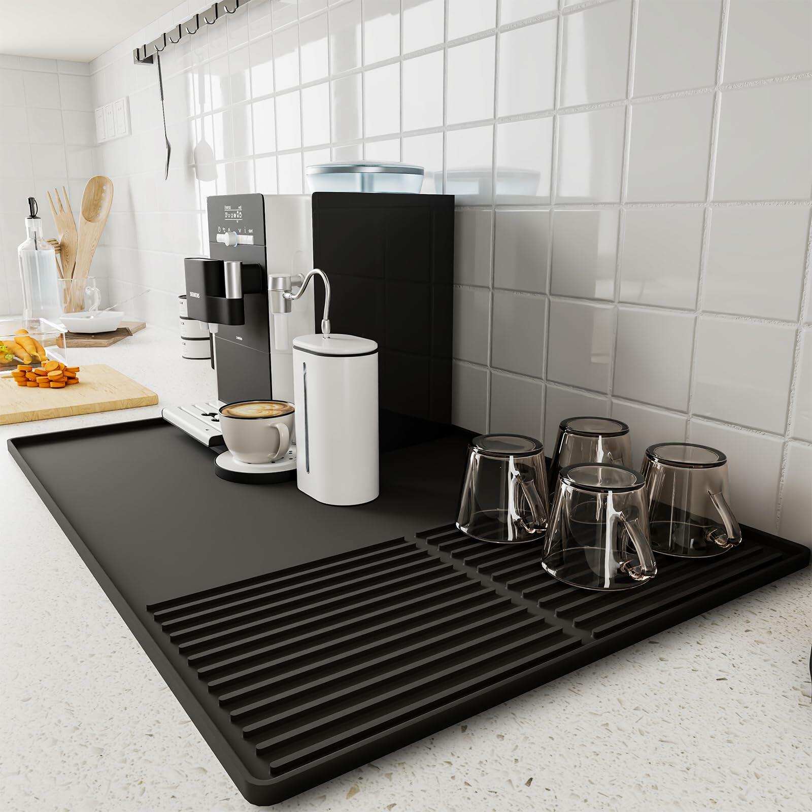 Silicone Coffee Mat with Raised Edges, , 24'' x 16'', Bar Mat for Countertops,