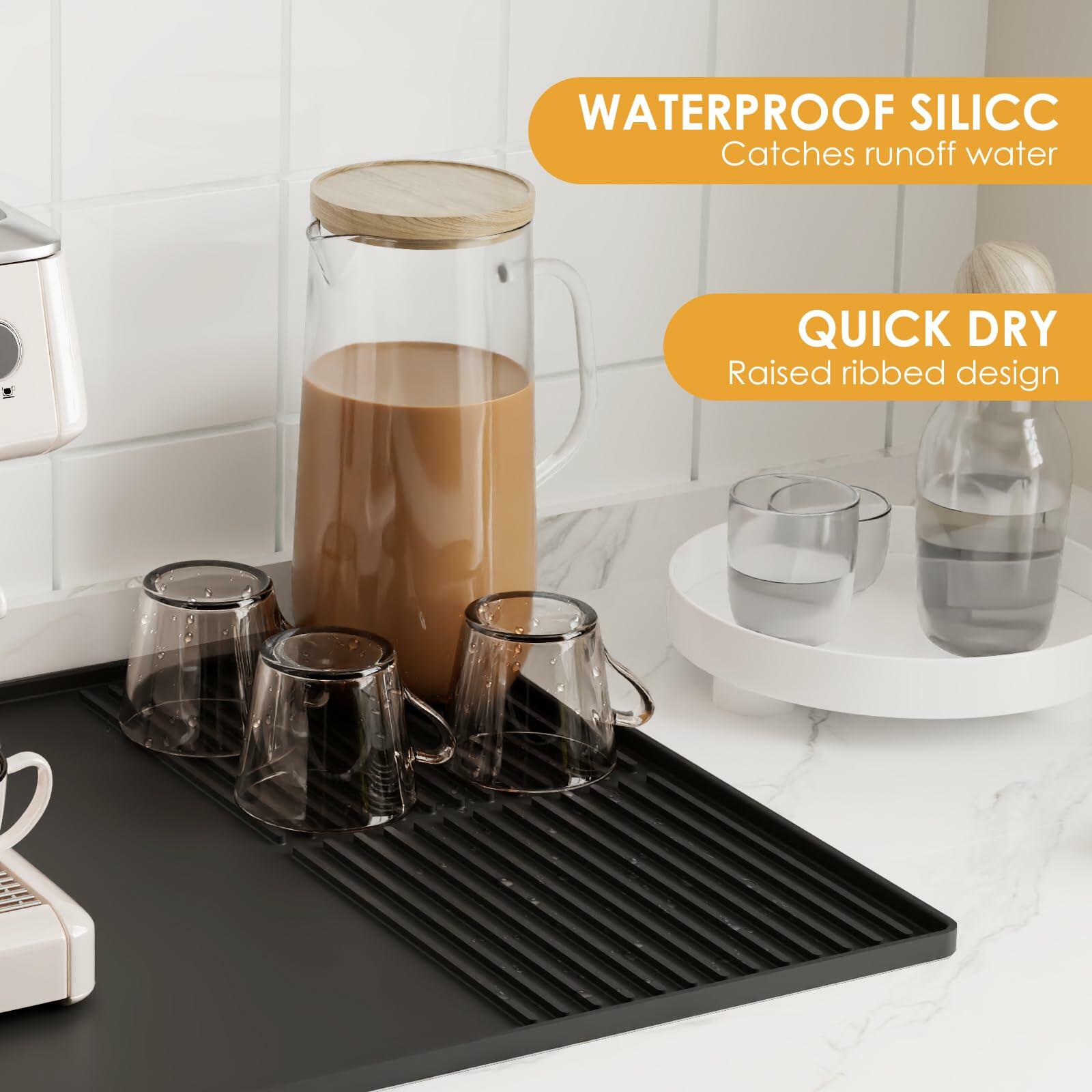 Silicone Coffee Mat with Raised Edges, , 24'' x 16'', Bar Mat for Countertops,