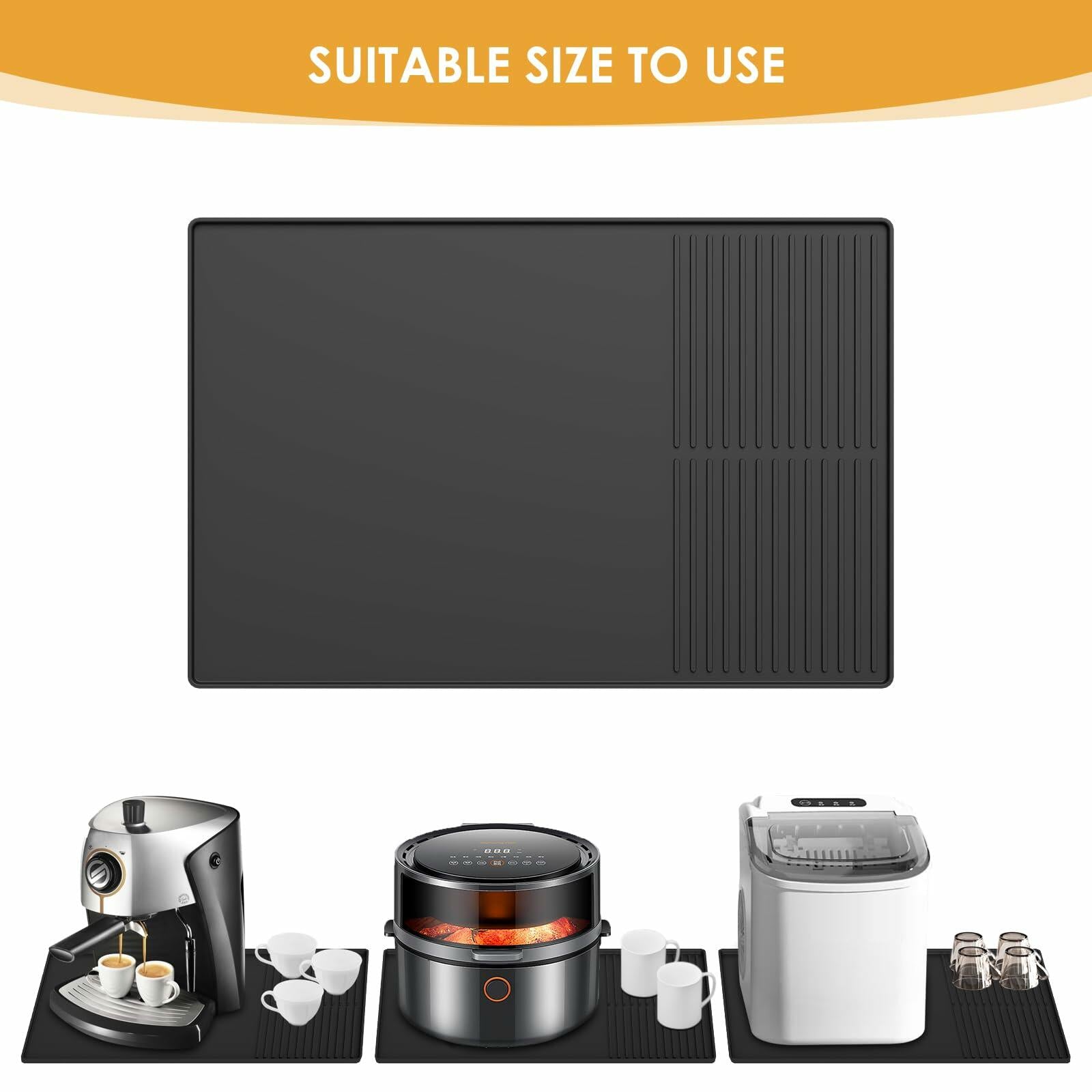 Silicone Coffee Mat with Raised Edges, , 24'' x 16'', Bar Mat for Countertops,