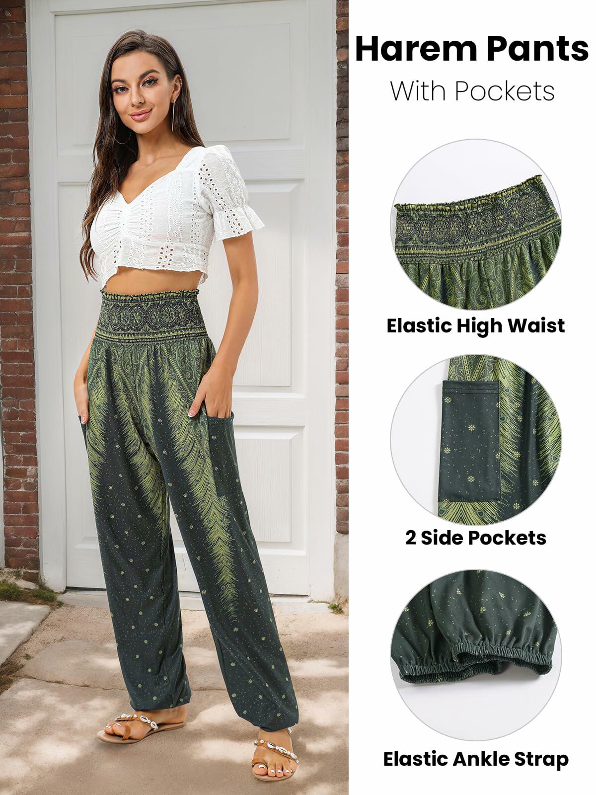 QIANXIZHAN 2XL Women's Harem Pants, High Waist Yoga Boho Trousers with Pockets
