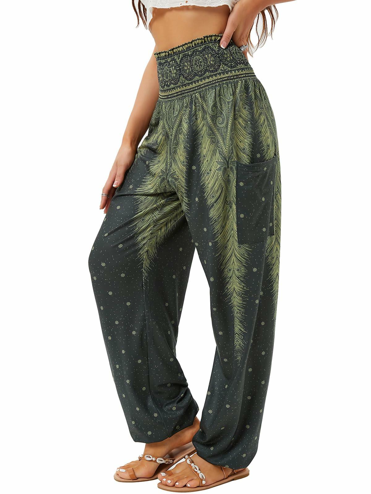 QIANXIZHAN 2XL Women's Harem Pants, High Waist Yoga Boho Trousers with Pockets