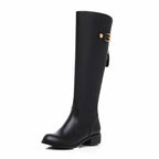 TinaCus Women's Genuine Leather Round Toe Handmade Back Zip Comfort Low Heel