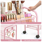TOOLF 3 Tier Rolling Cart Pink - Metal Storage Organizer with Wheels, 33 lbs