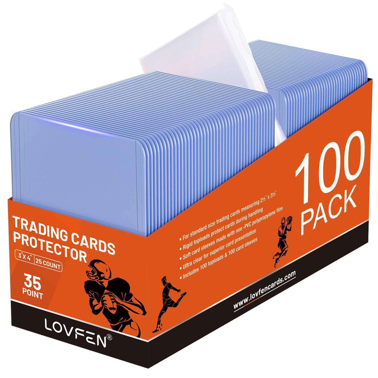 LOVFEN 100 Toploads for Cards & 100 Penny Sleeves 35PT Hard Plastic Card Holders