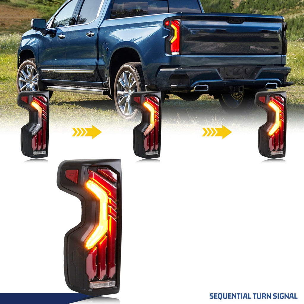 glistuning LED Tail Lights Assembly Compatible with Chevrolet Silverado 2019-2023 1500 2500HD 3500HD [Halogen Model] Start-up Animation Sequential Turn Signal Rear Lamps Accessory [Not fit LED model]