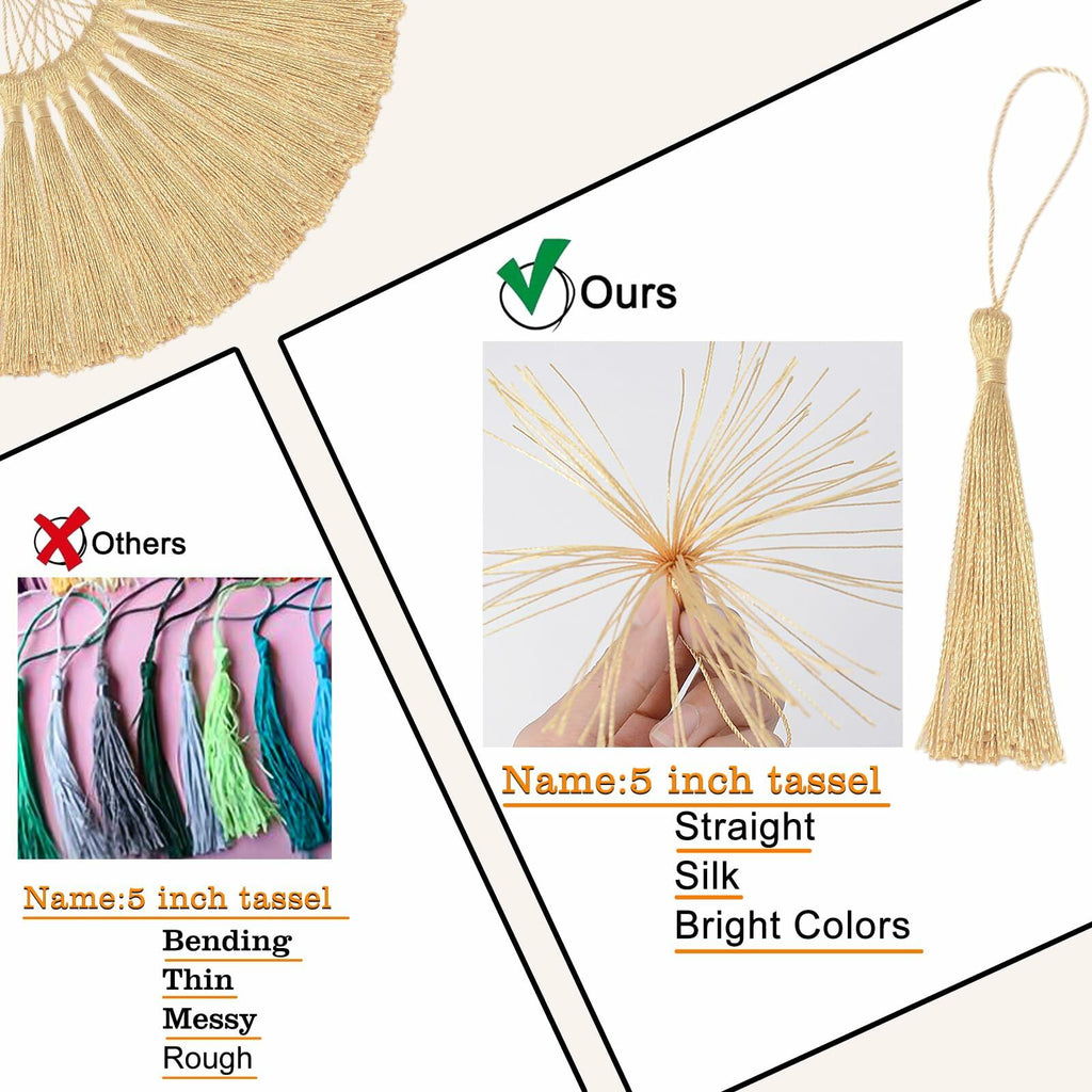 Aokbean 100pcs 5 Inches Handmade Silky Floss Soft Craft Bookmark Tassels with