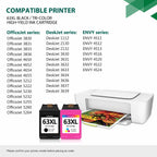 ZXTZX 63XL Ink Cartridge Black and Color Replacement for HP 63XL Ink with
