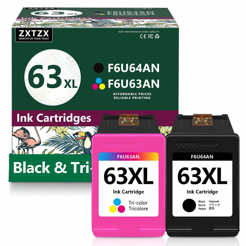 ZXTZX 63XL Ink Cartridge Black and Color Replacement for HP 63XL Ink with