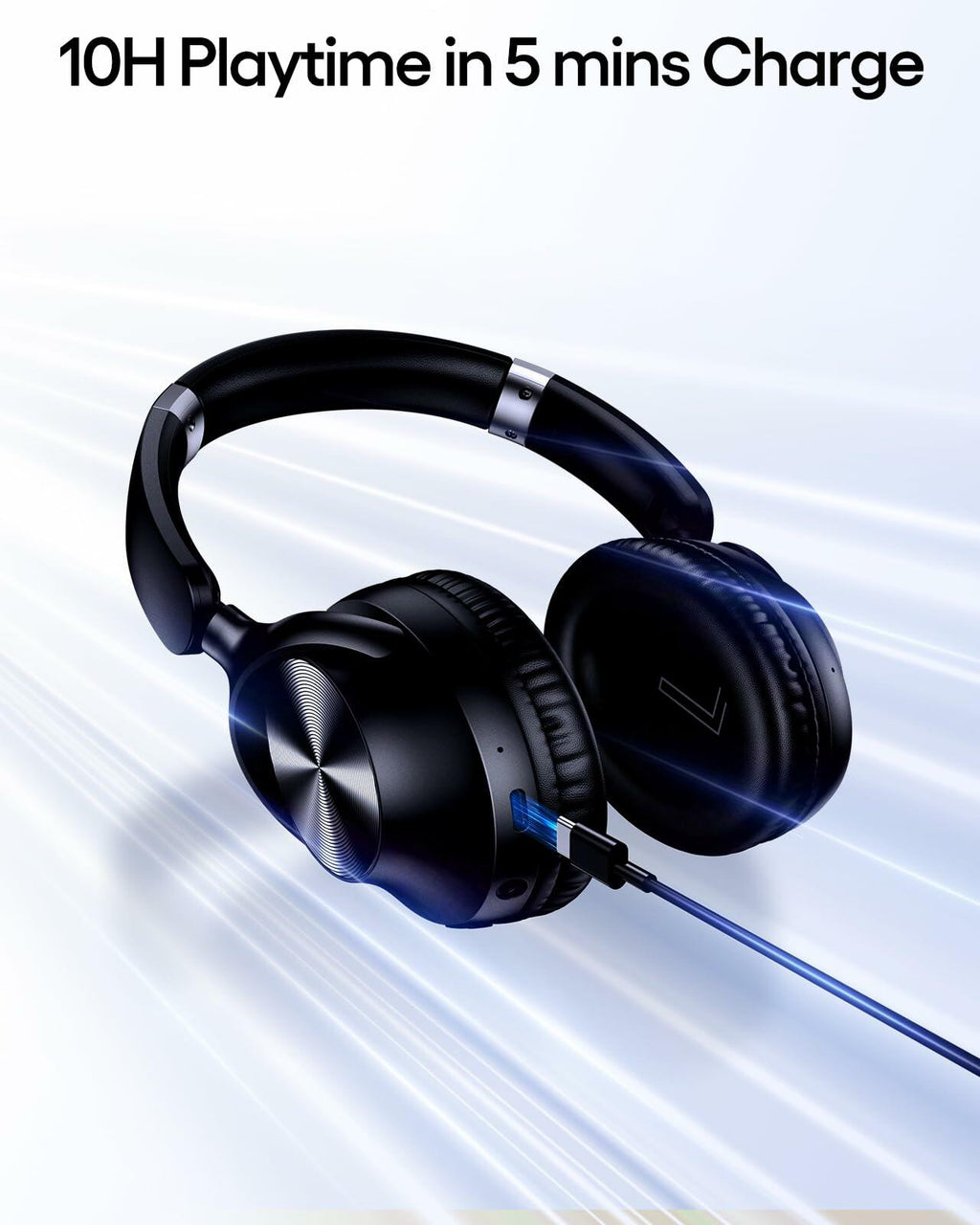TAGRY Hybrid Active Noise Cancelling Headphones 100H Playtime Wireless Over Ear Bluetooth Headphone with Fast Charging Hi-Res Audio Comfort Earcups Headsets for Travel Home Office Phone PC Black