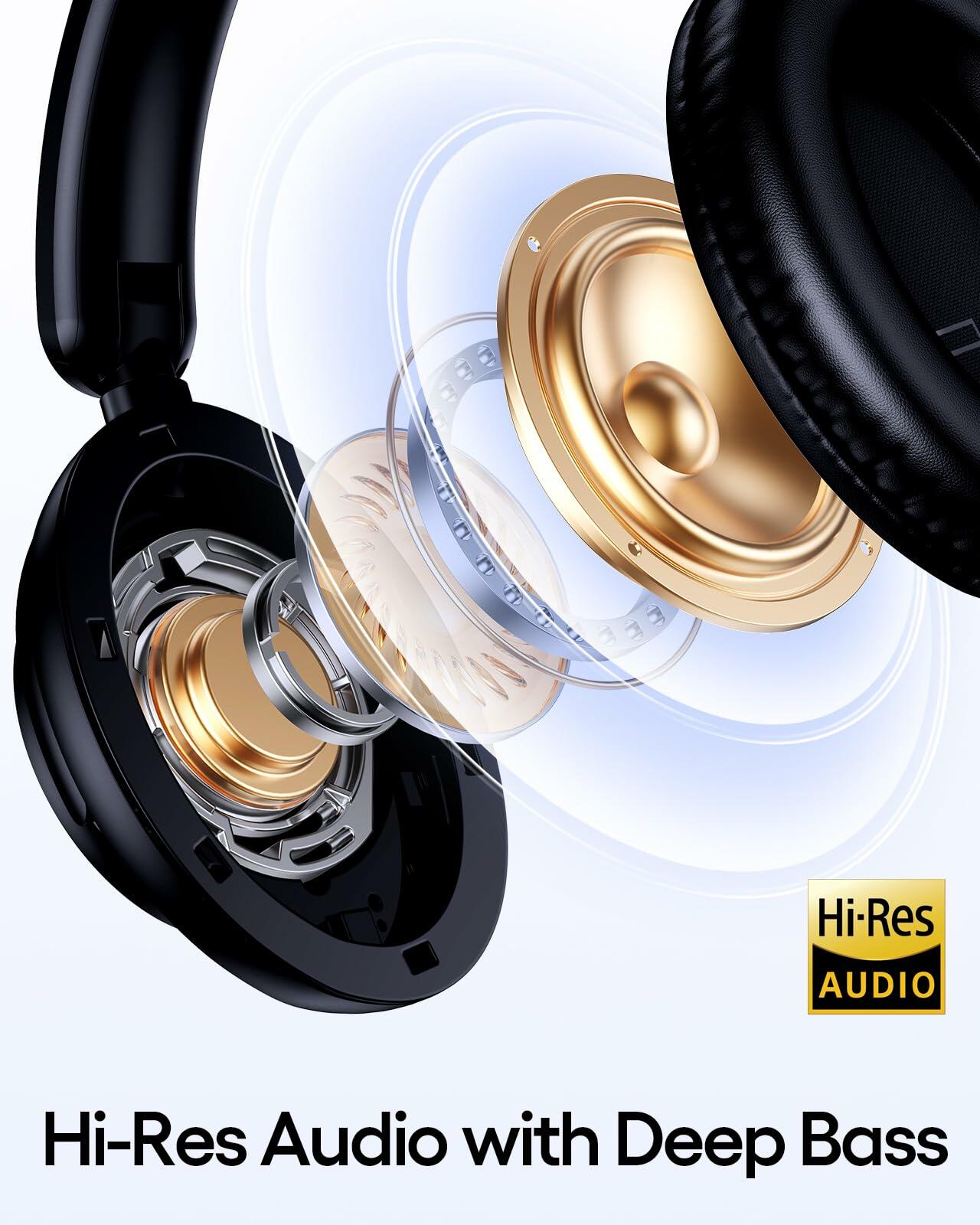 TAGRY Hybrid Active Noise Cancelling Headphones 100H Playtime Wireless Over Ear Bluetooth Headphone with Fast Charging Hi-Res Audio Comfort Earcups Headsets for Travel Home Office Phone PC Black