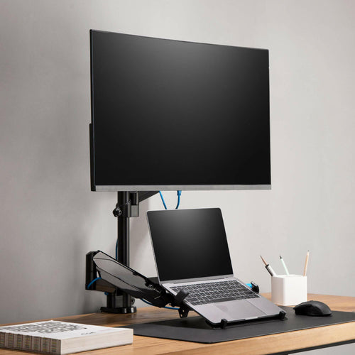 AVLT Laptop & 38 Inch Monitor Arm Pole Top Mount-Black, Supports 26.4 lbs (12