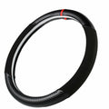 Carbon Fiber + Leather Steering Wheel Cover with Sporty Red Top Stripe, Non-Slip