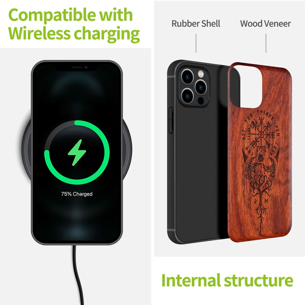 Carveit Magnetic Wood Case for iPhone 12 Pro Max [Hard Real Wood & Soft TPU]