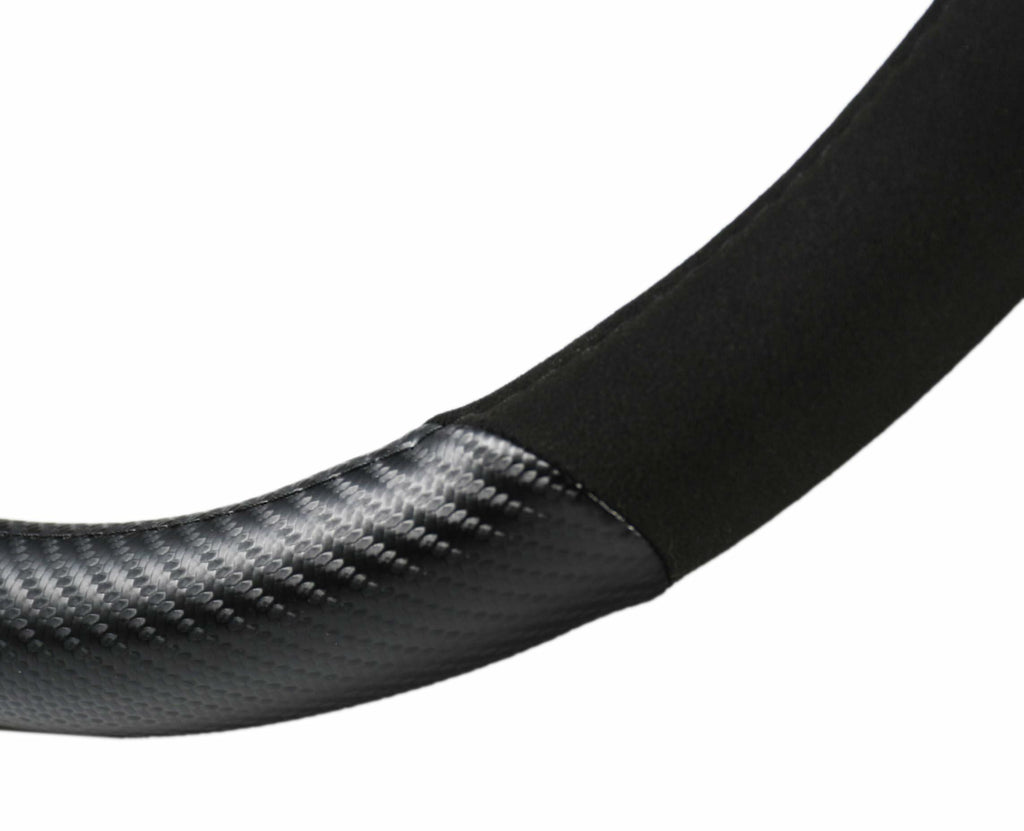 Carbon Fiber + Leather Steering Wheel Cover with Sporty Red Top Stripe, Non-Slip